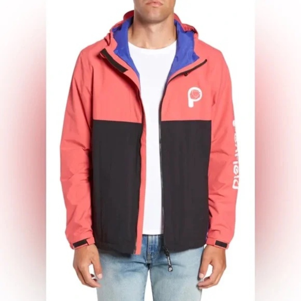 Penfield Coral and Black Windbreaker
